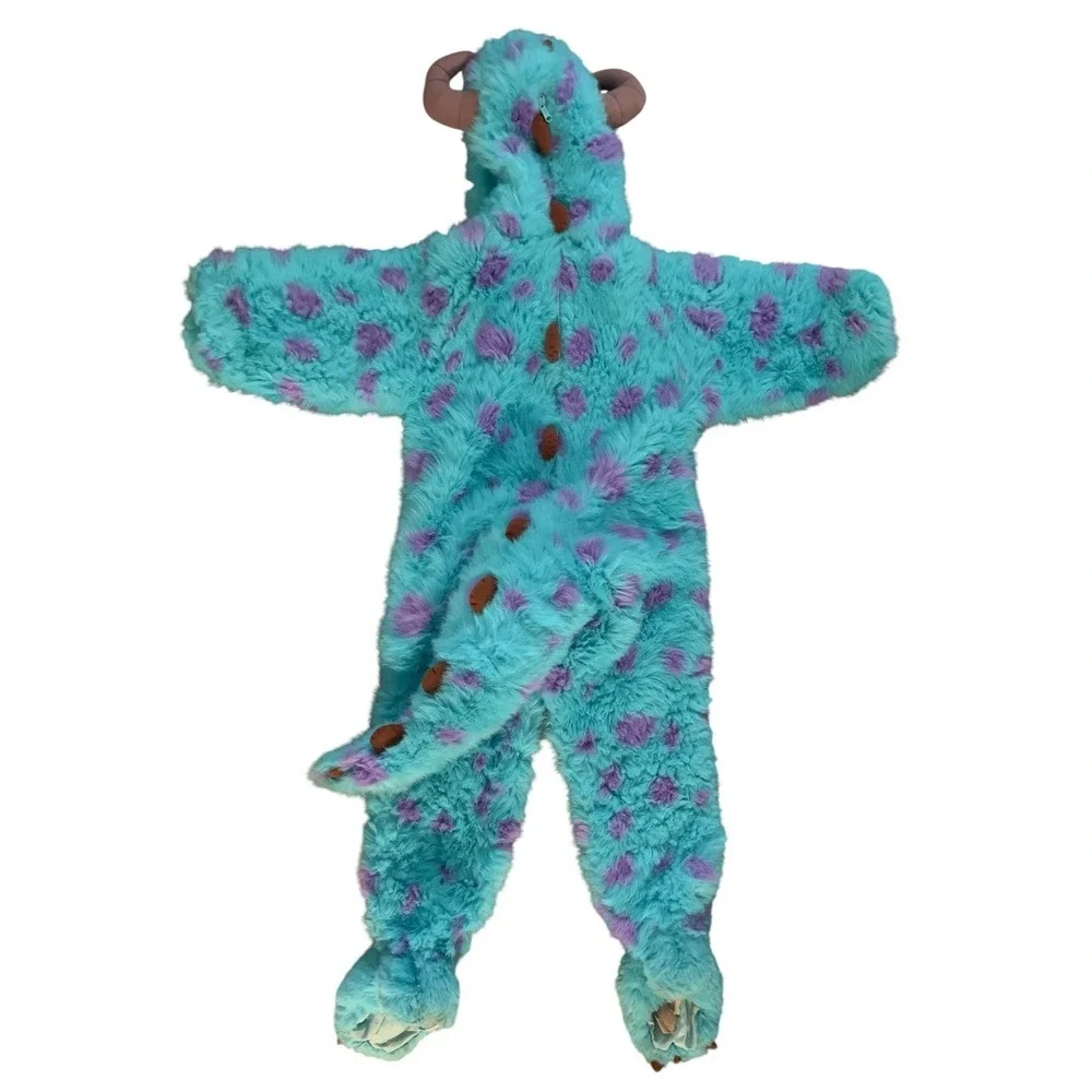 Disney Monsters Inc Sulley Costume Kids Sz 8-10 Plush Hooded Furry Jumpsuit READ